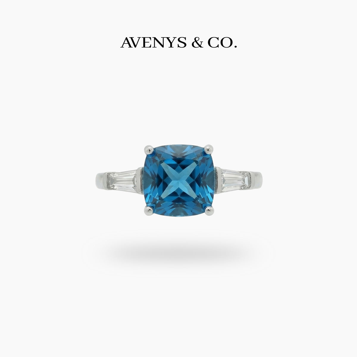 Princess Trilogy Ring with Blue Princess Stone – on White Gold