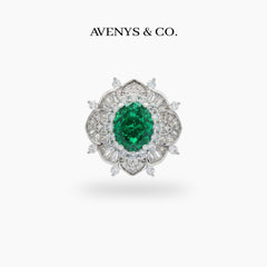 Bloom Burst Ring with Green Oval Stone – on White Gold