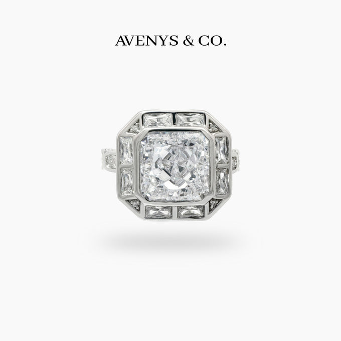 Radiant Frame Ring with White Radiant Stone – on White Gold