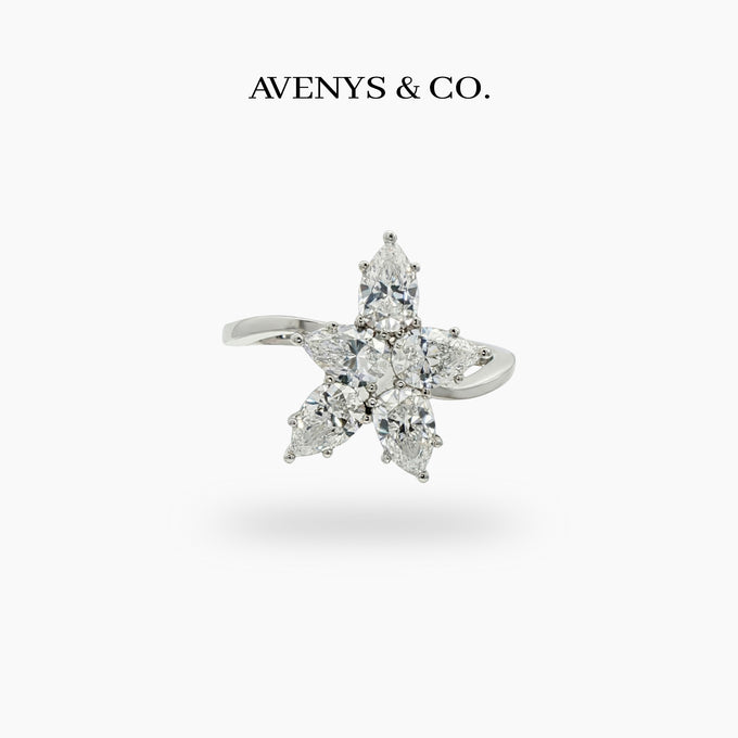 Cluster Ring with White Pear Stone – on White Gold