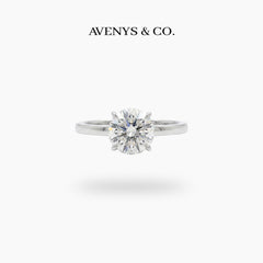 Round Solitaire Ring with White Round Stone – on White Gold