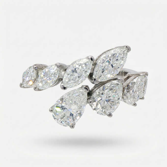 Wrap Wings Ring with White Pear Avenys Brilliance Stone™ – on White Gold