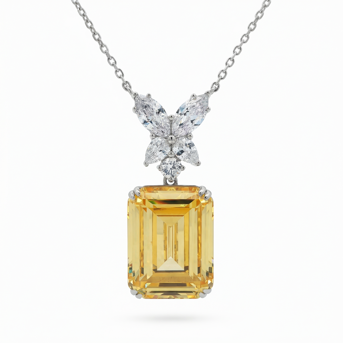 Emerald Necklace  with Yellow Emerald Stone – on White Gold