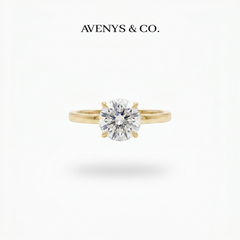 Round Solitaire Ring with White Round Stone – on Yellow Gold