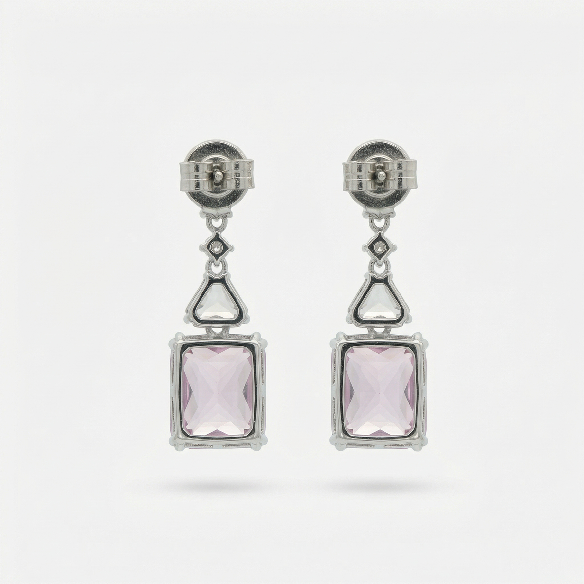 Radiant Drop Earrings with Pink Radiant Stone – on White Gold