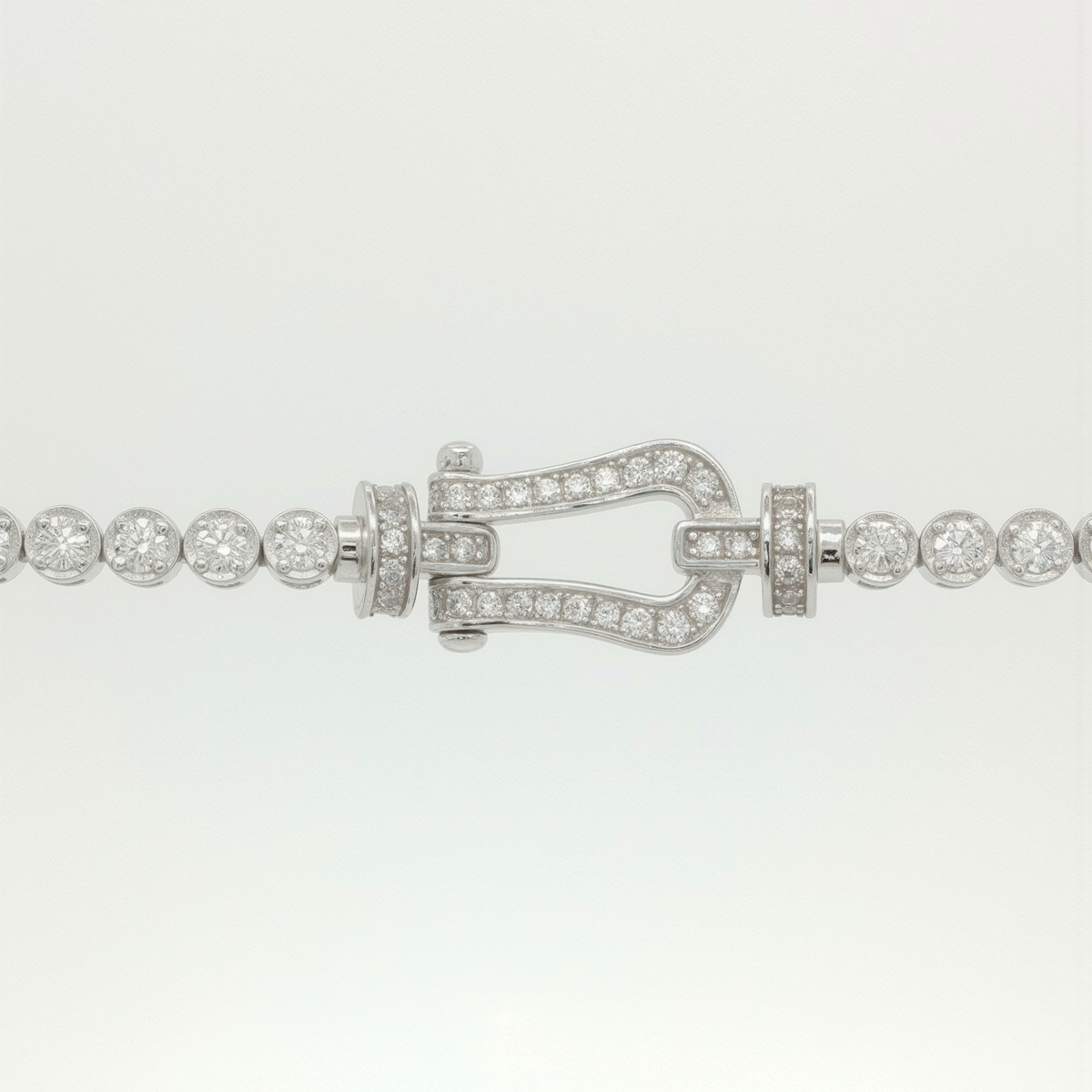 Horseshoe Tennis Necklace with White Round Stone – on White Gold