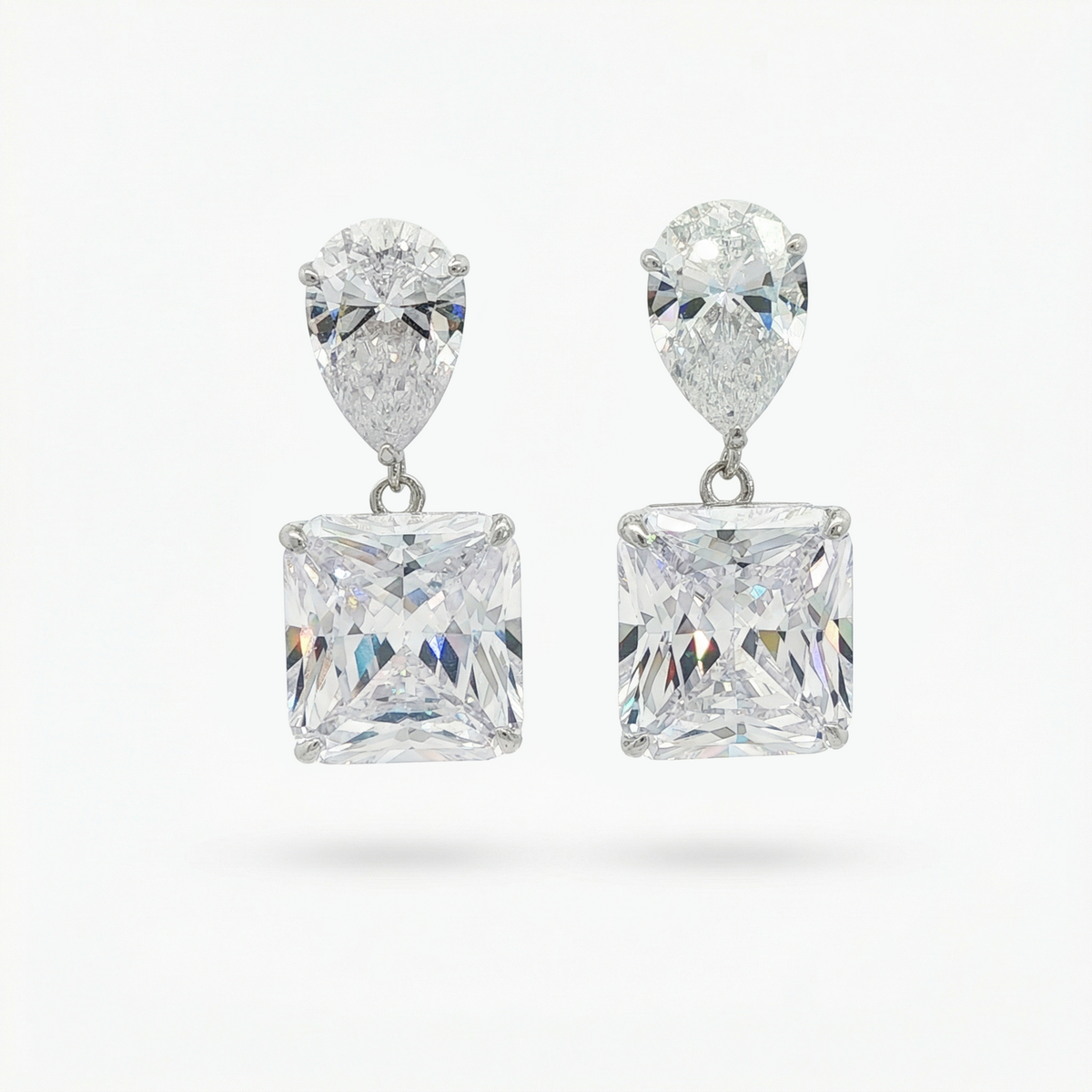 Square Radiant Earrings with White Radiant Stone – on White Gold