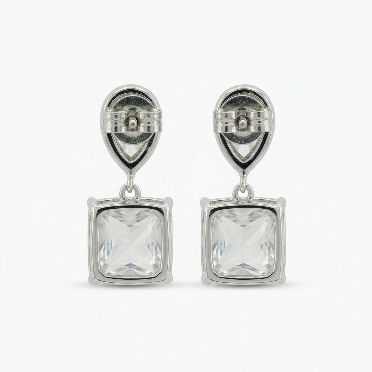 Square Radiant Earrings with White Radiant Stone – on White Gold