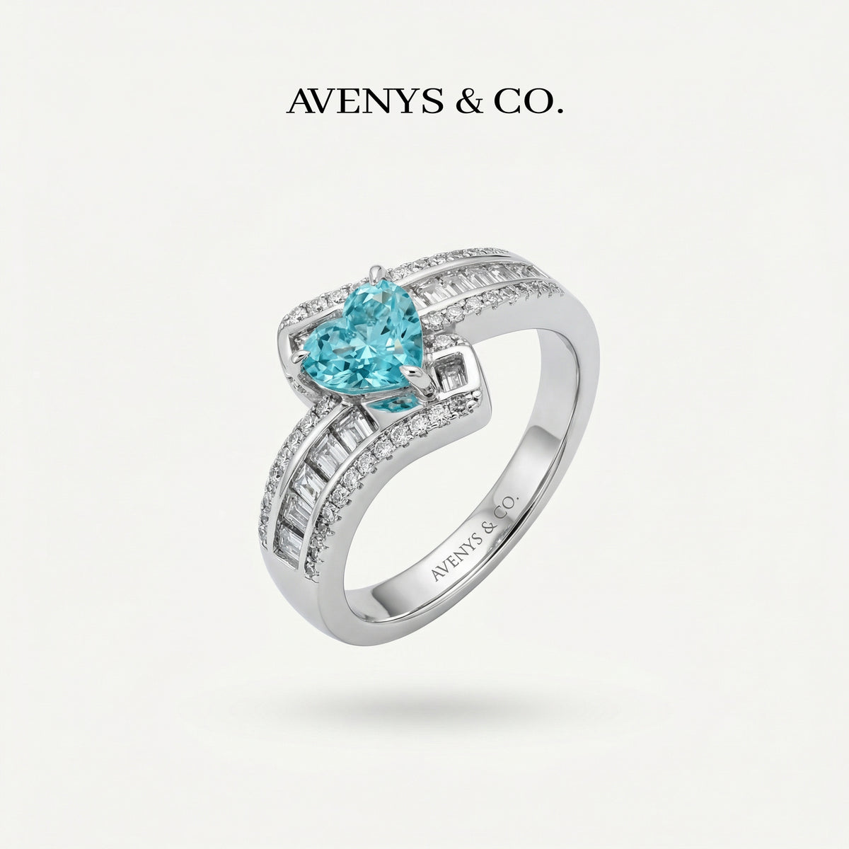 Bypass Pave Ring with Paraiba Heart Stone – on White Gold