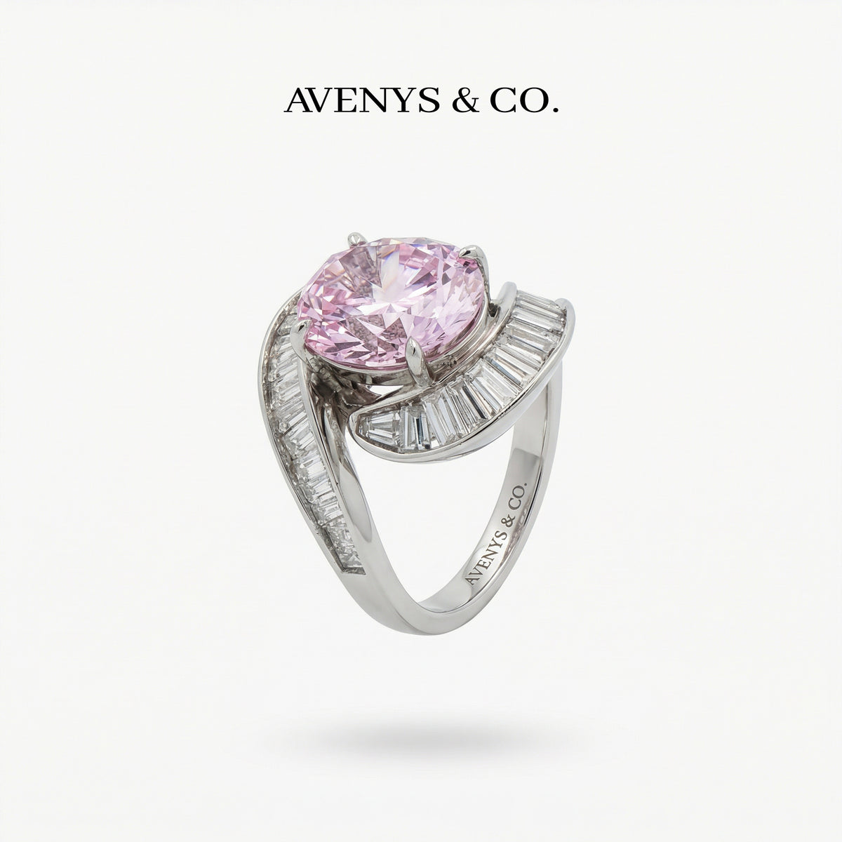 Eclipse Ring with Pink Oval Stone – on White Gold