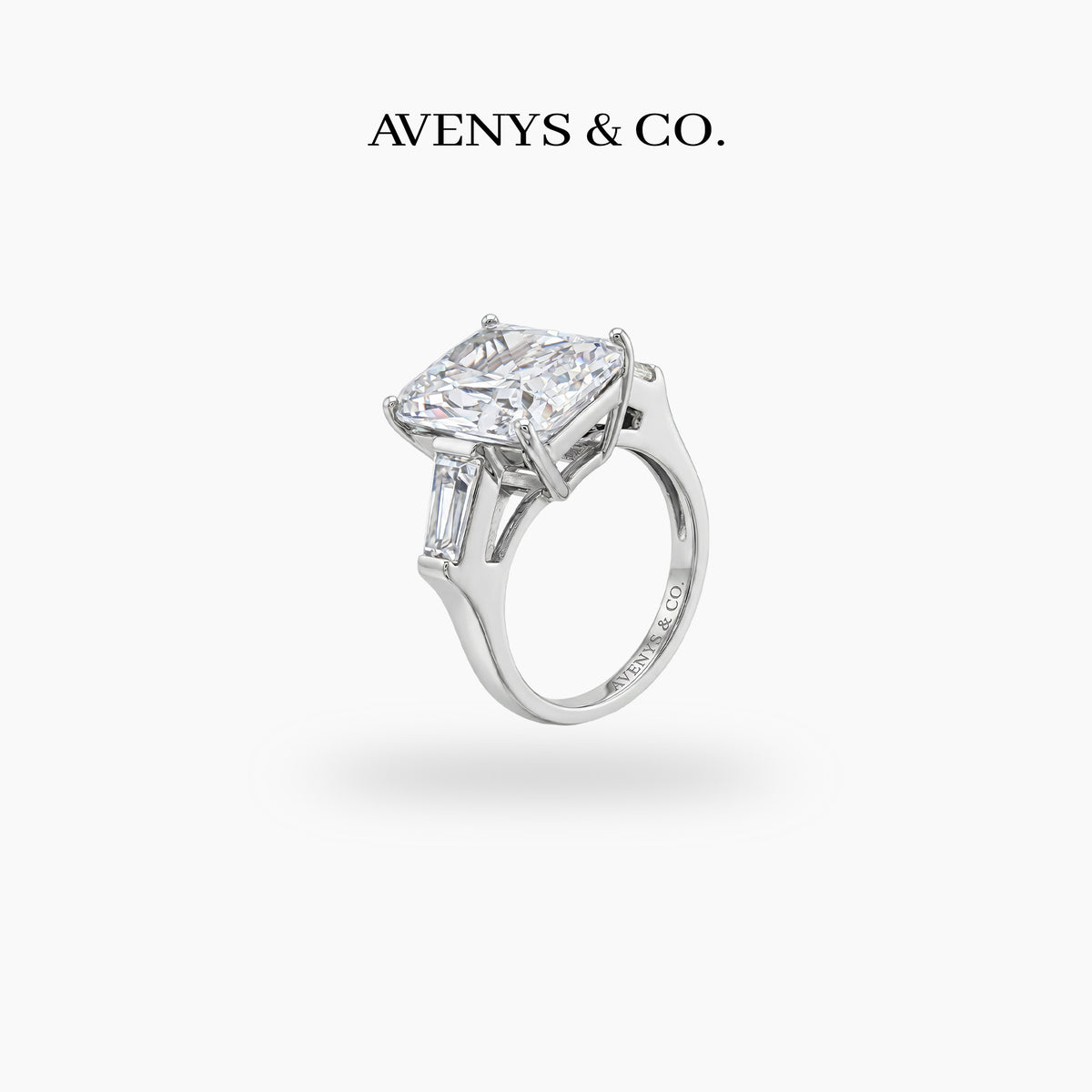 Radiant Trilogy Ring with White Radiant Stone – on White Gold