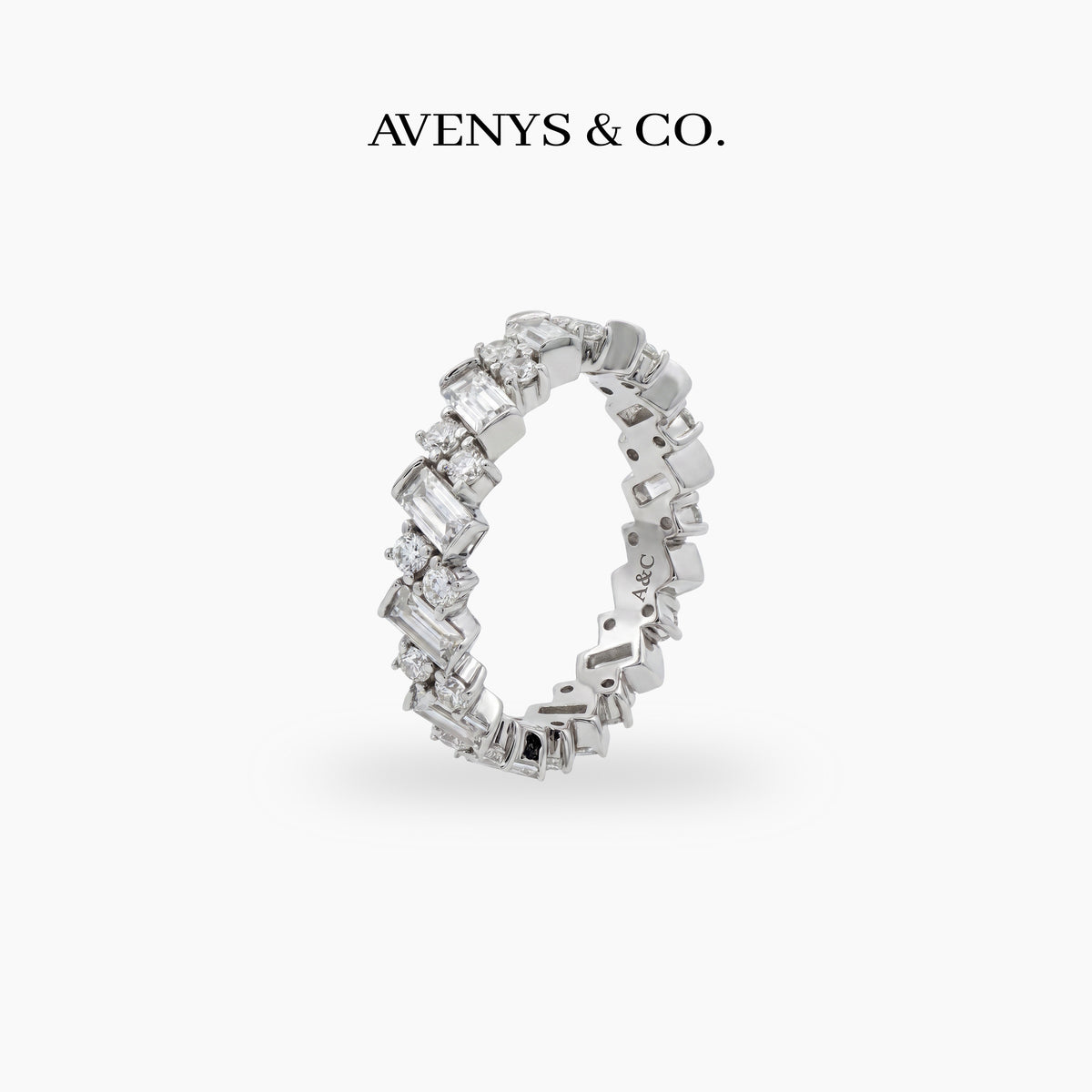 Lattice Slim Ring with White Round Stone – on White Gold