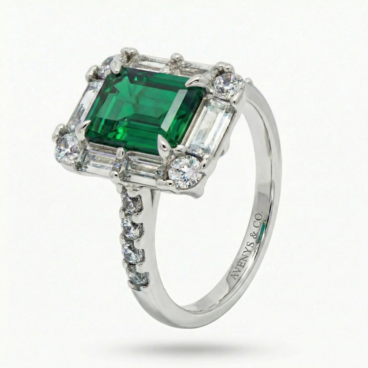 Eden Pave Ring with Green Emerald Stone – on White Gold