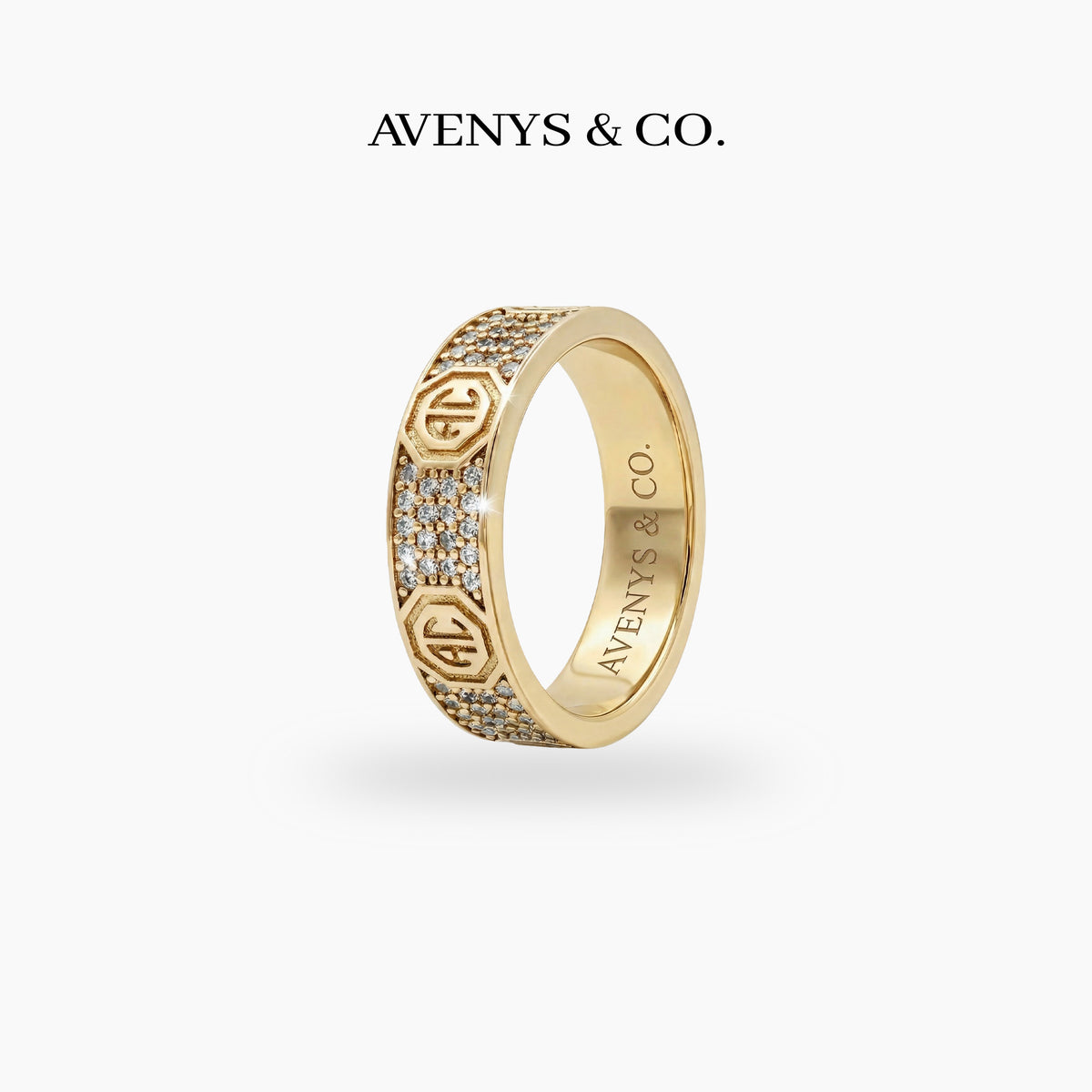 Halo Pave Ring with White Round Stone – on Yellow Gold