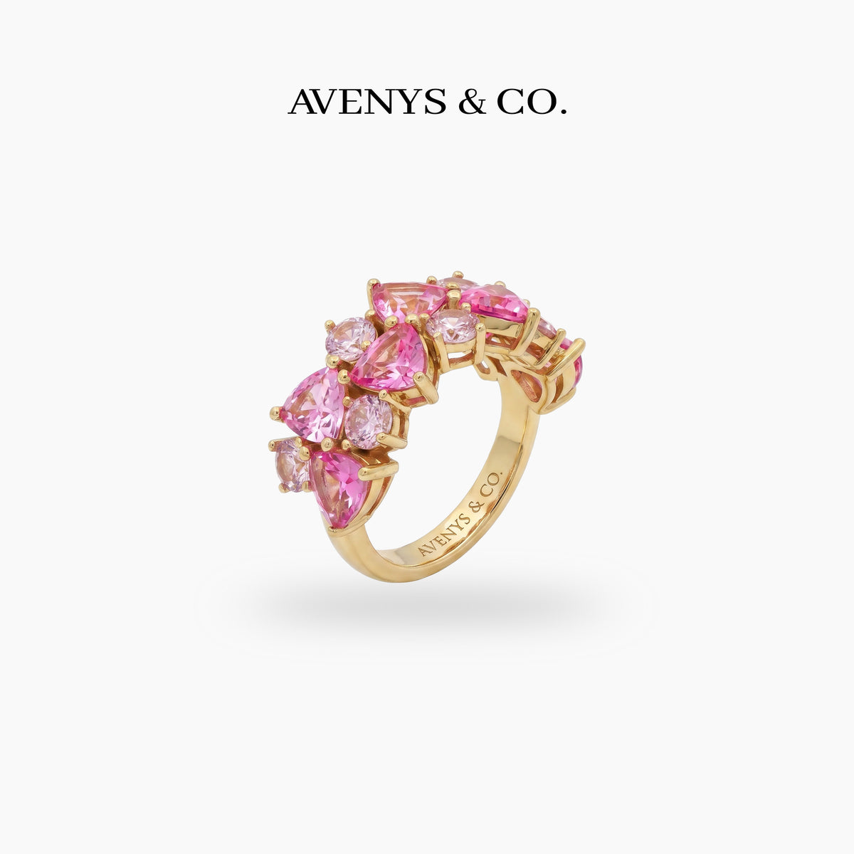 Pink Petals Ring with Pink Heart Stone – on Yellow Gold