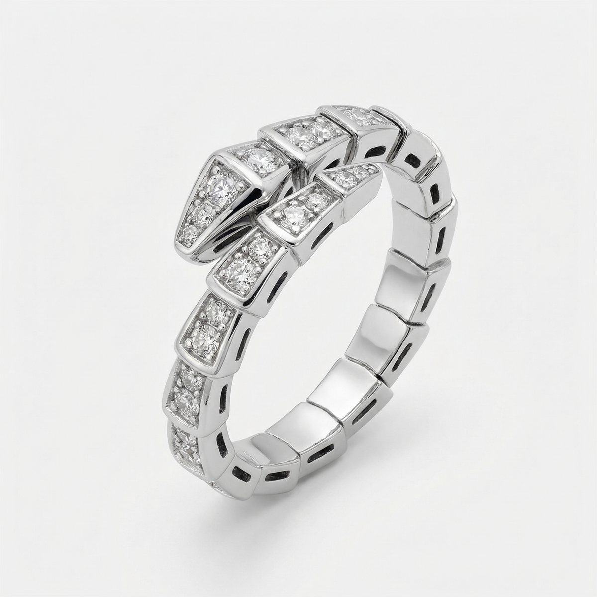 Coil Pave Ring with White Round Stone – on White Gold