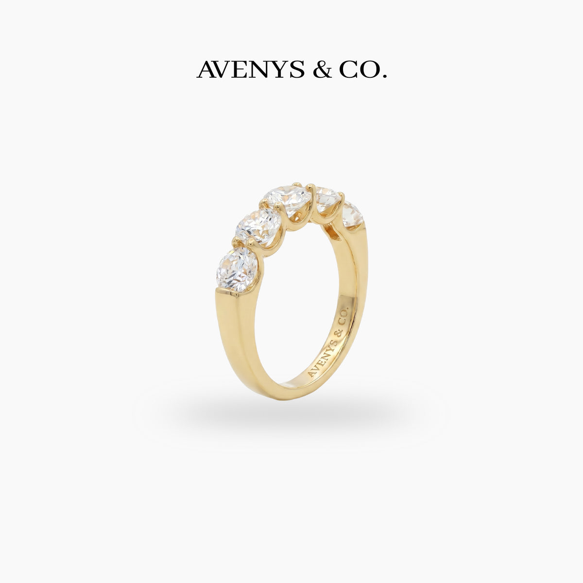 Five Stone Ring with White Round Stone – on Yellow Gold