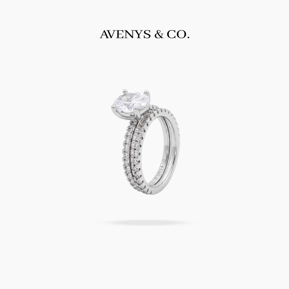 AV Dua™ Oval Ring Set with White Oval Stone – on White Gold