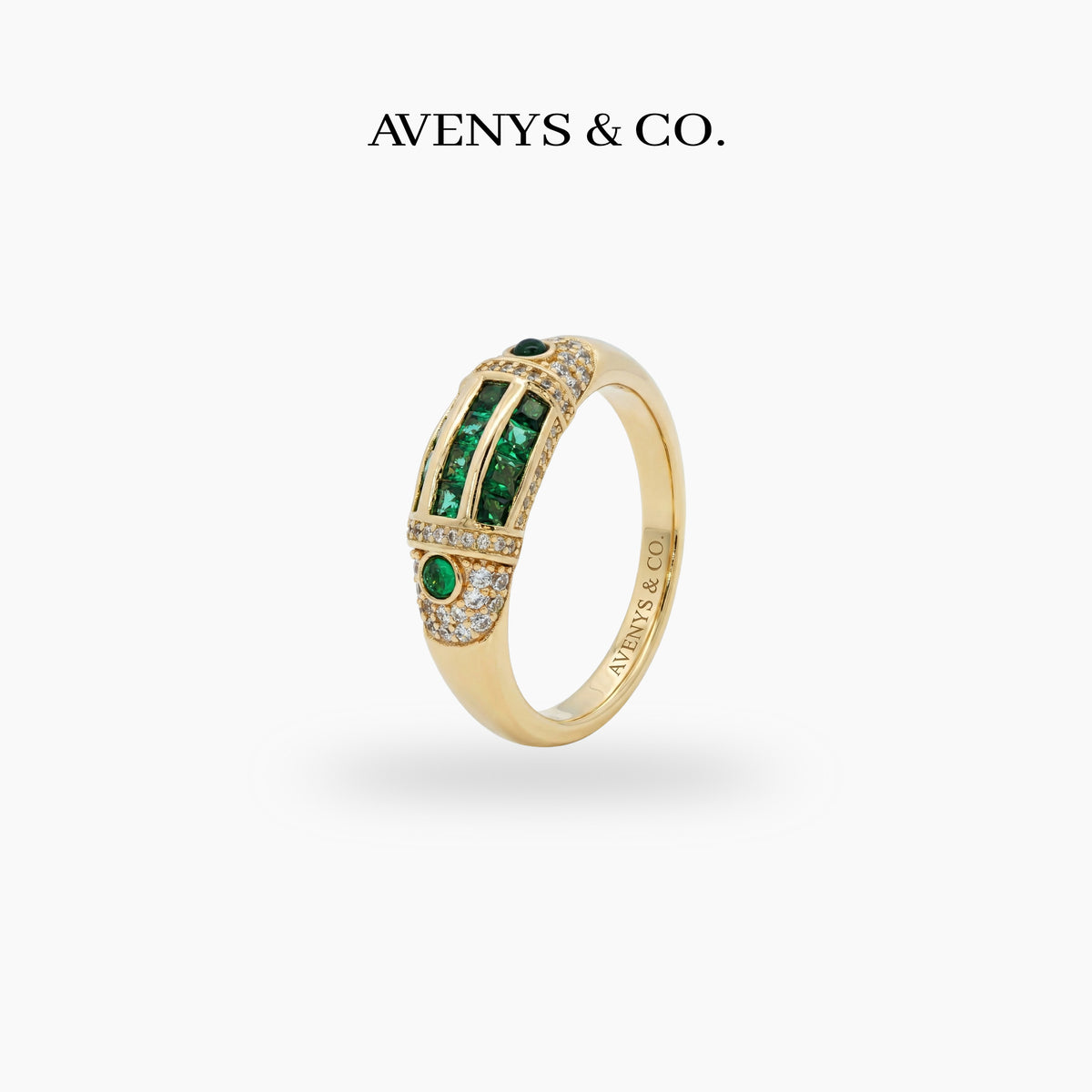 Cleopatra Ring with Green Emerald Stone – on Yellow Gold