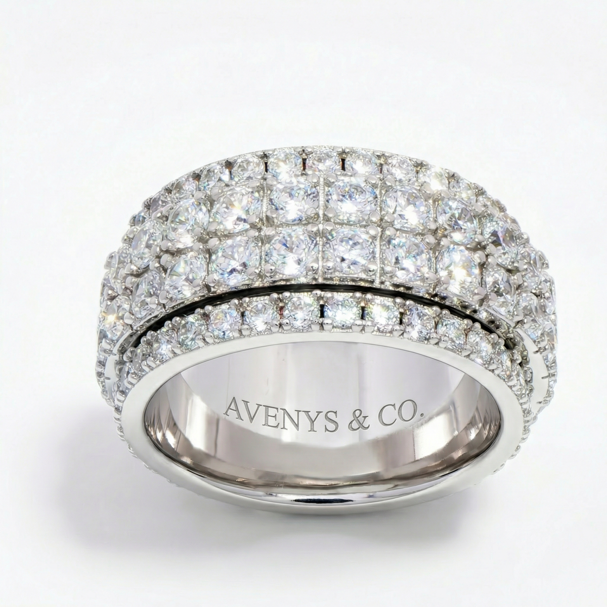 Motion Pave Ring with White Round Stone – on White Gold