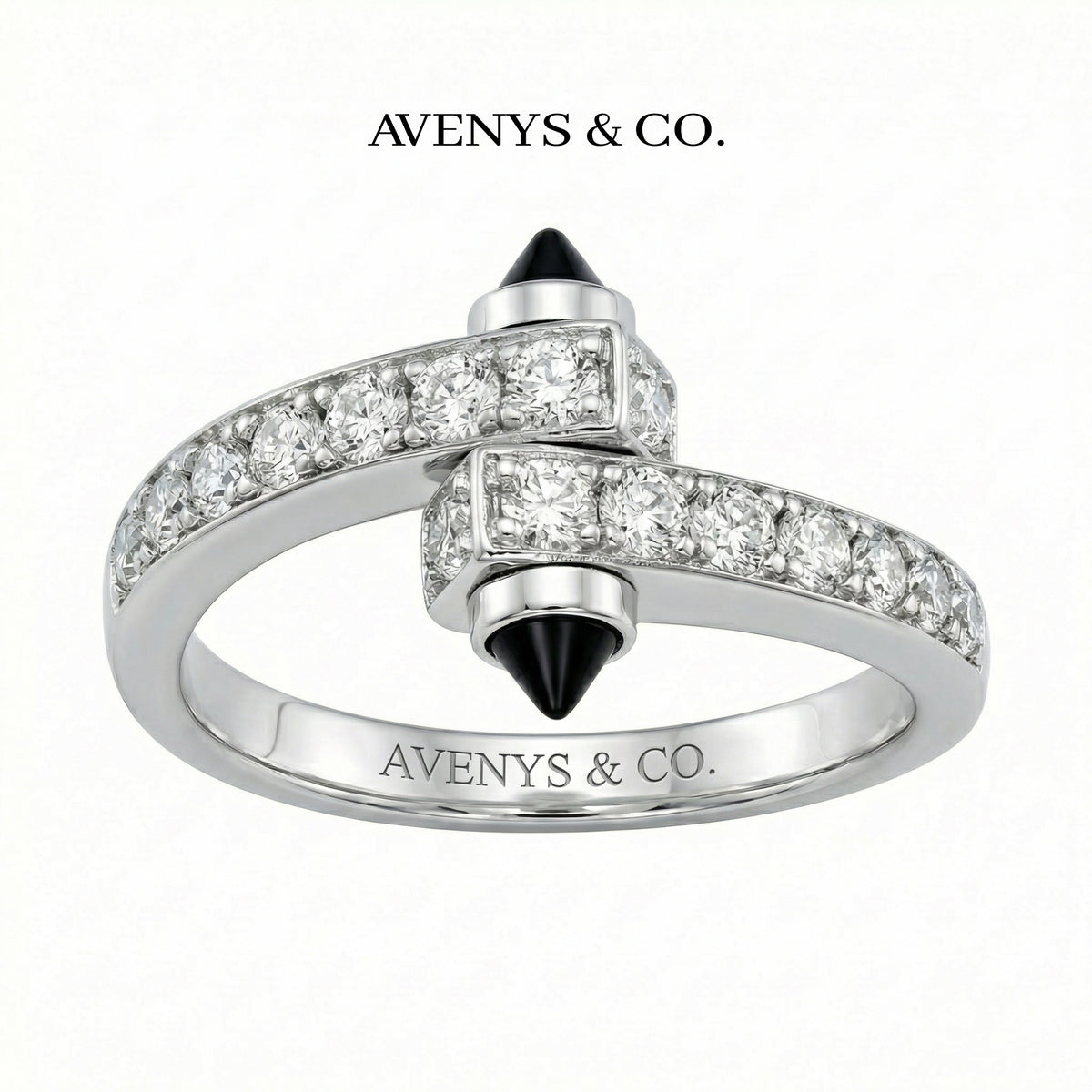 Spike Pave Ring with White Round Stone – on White Gold