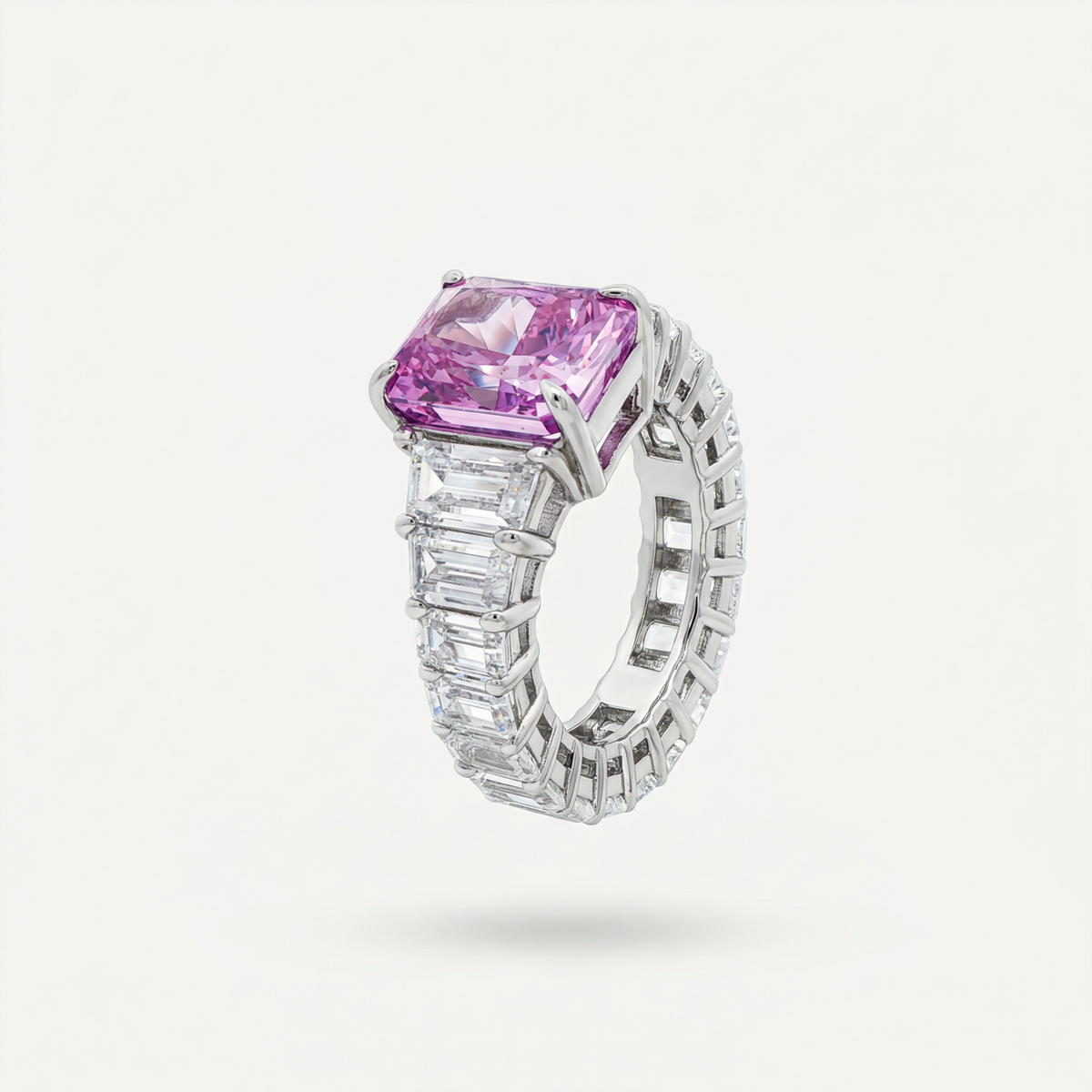Princess Eternity Ring with Purple Radiant Stone – on White Gold