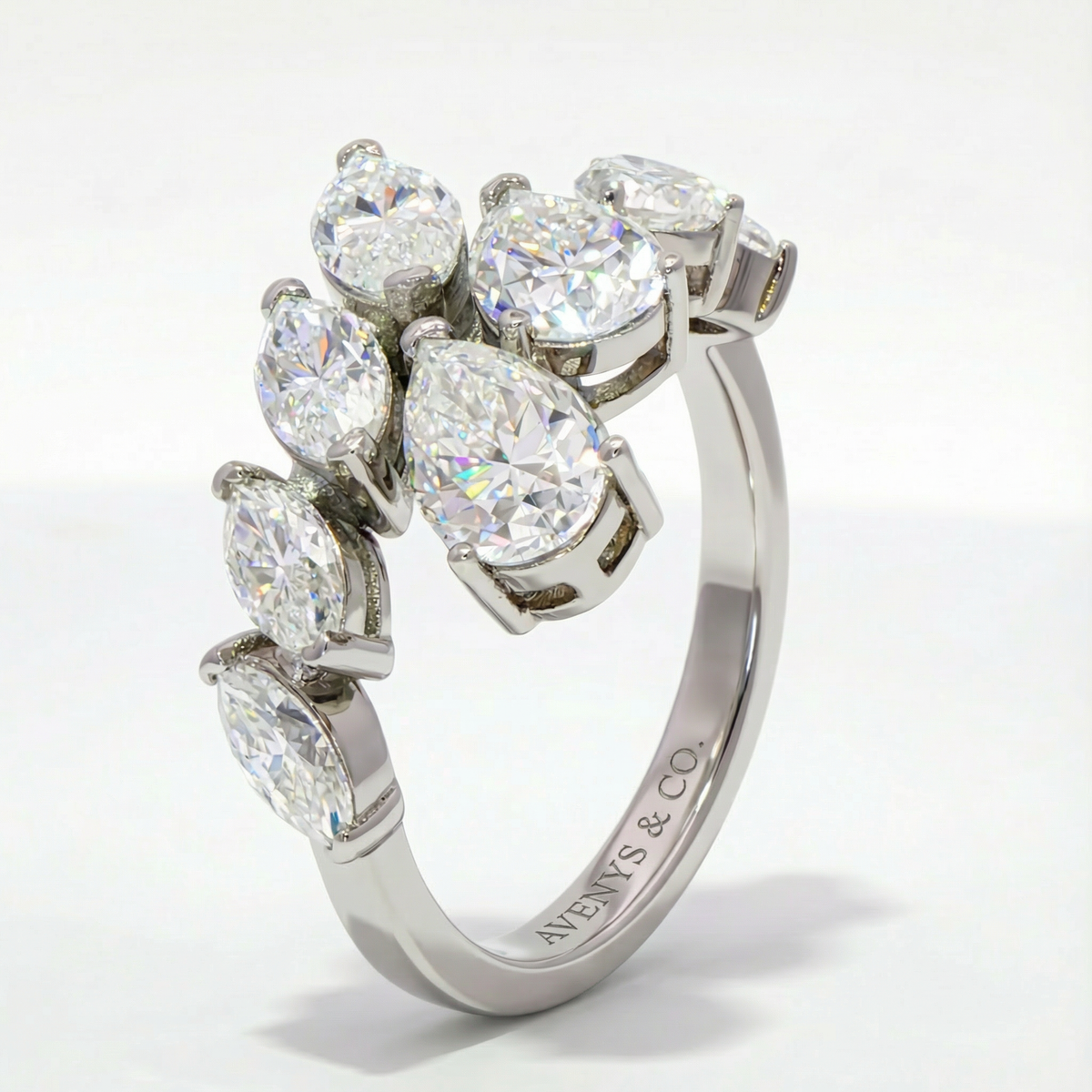 Wrap Wings Ring with White Pear Avenys Brilliance Stone™ – on White Gold
