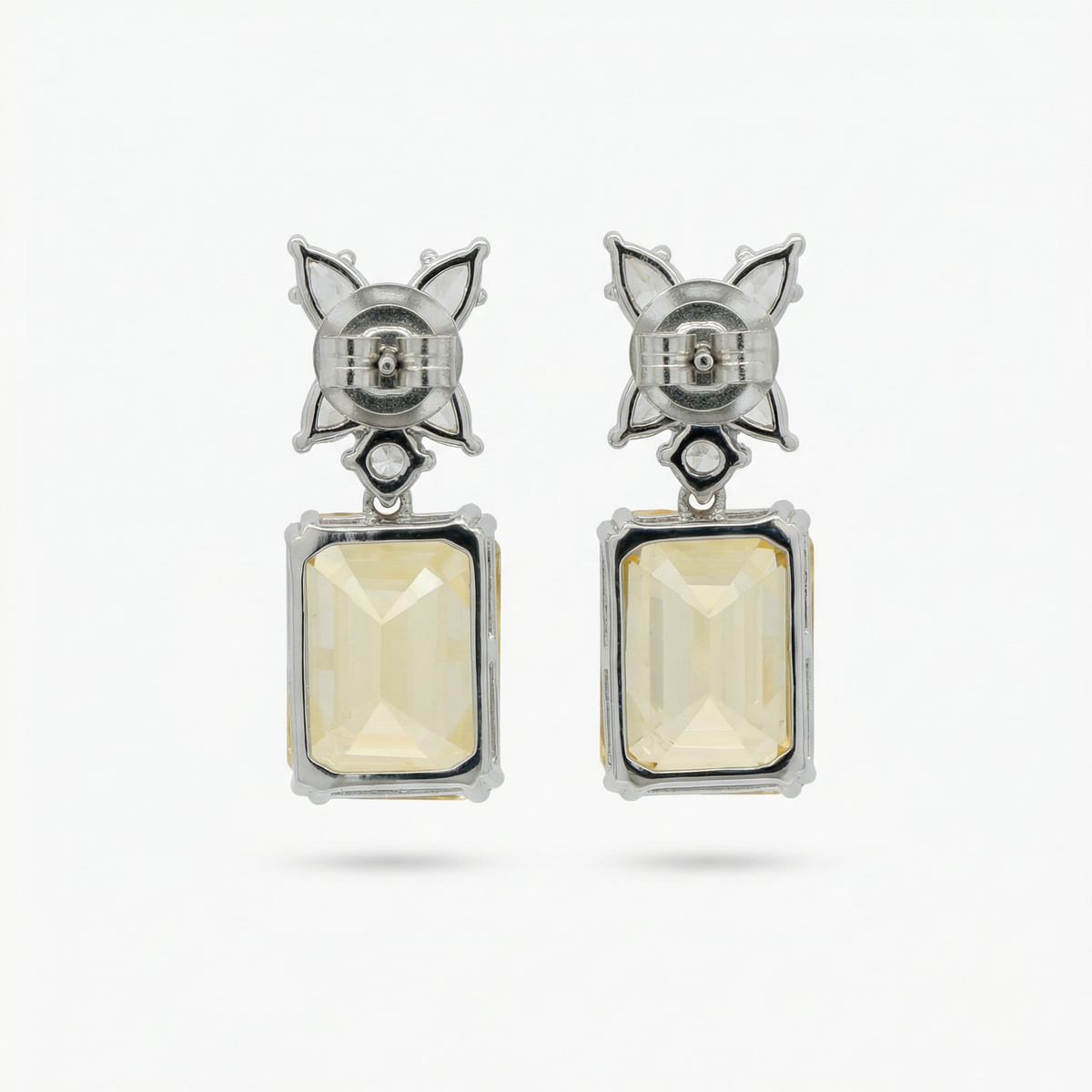 Emerald Drop Earrings with Yellow Emerald Stone – on White Gold