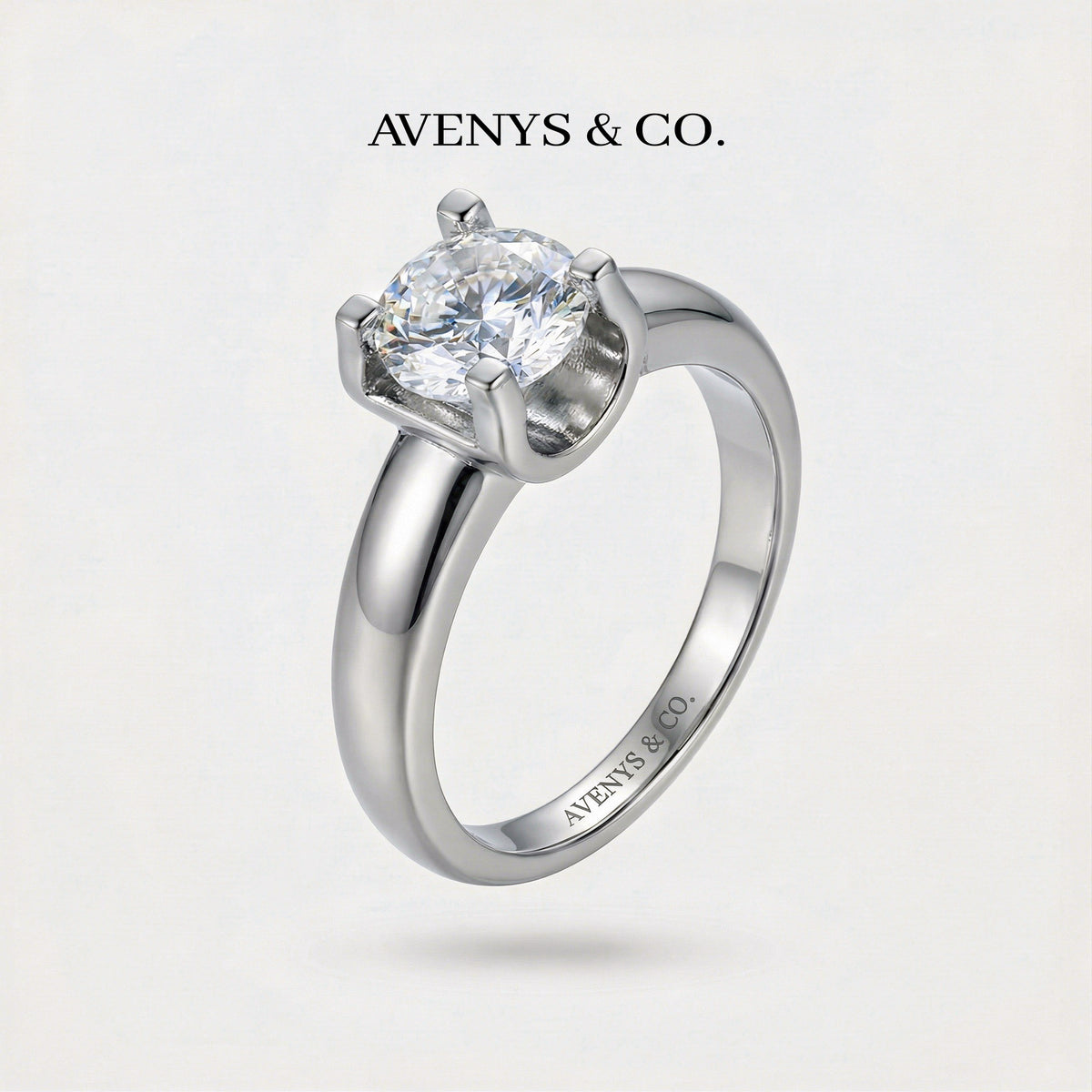 Suspension Classic Ring with White Round Stone – on White Gold
