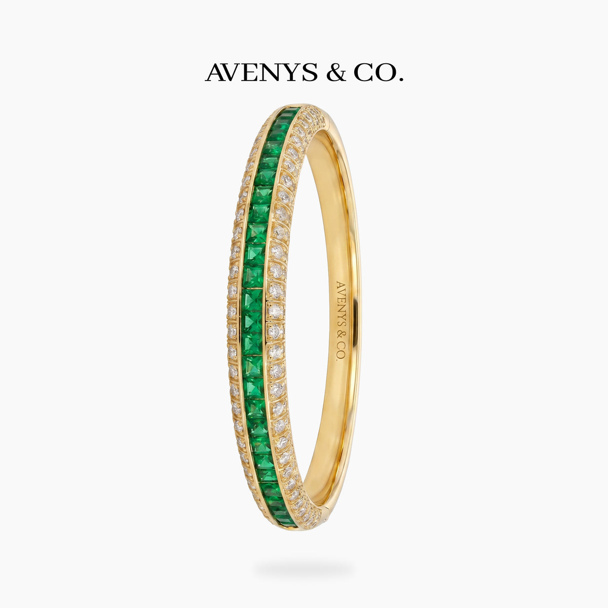 Greenline Bangle with Green Emerald Stone – on Yellow Gold