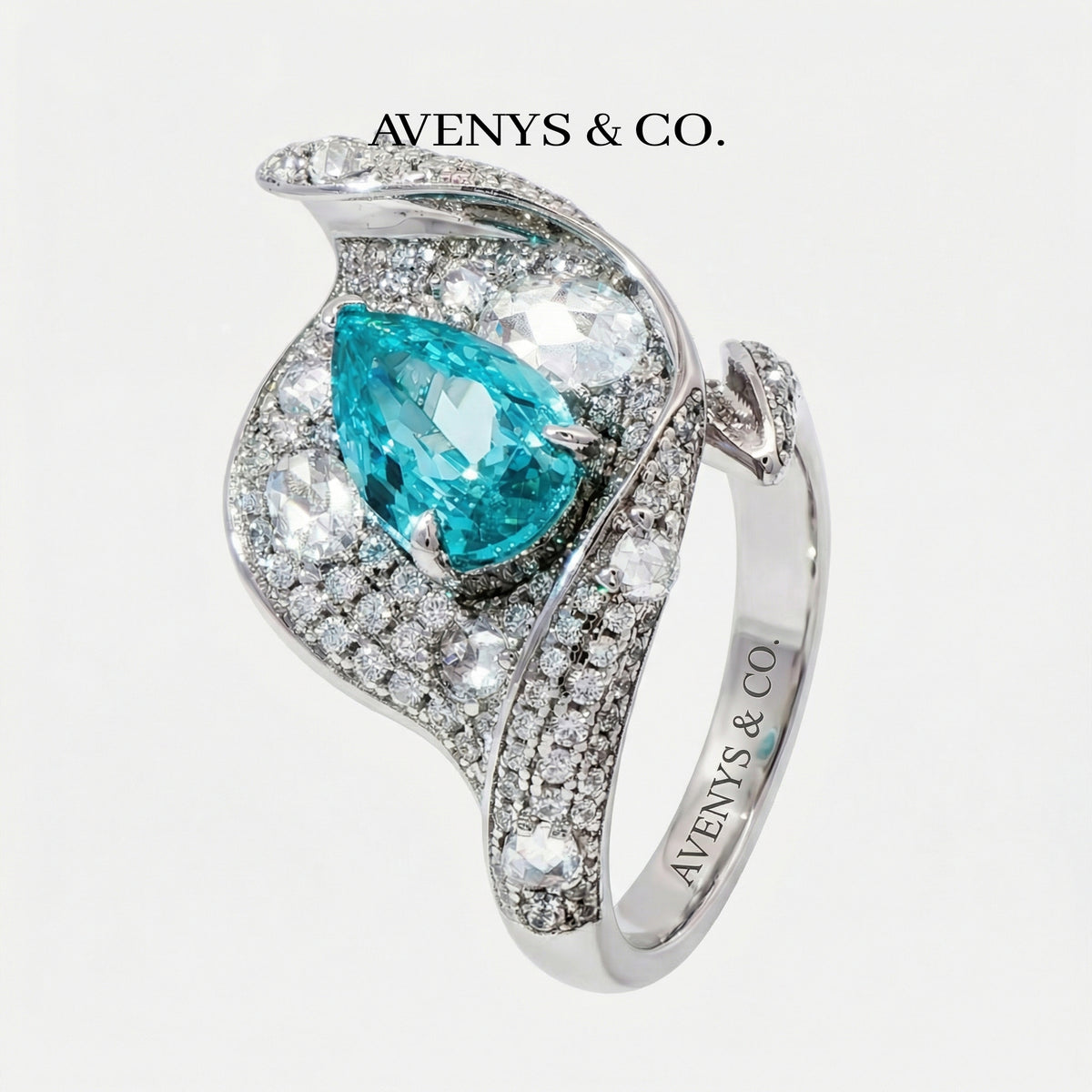 Siren Pave Ring with Paraiba Pear Stone – on White Gold