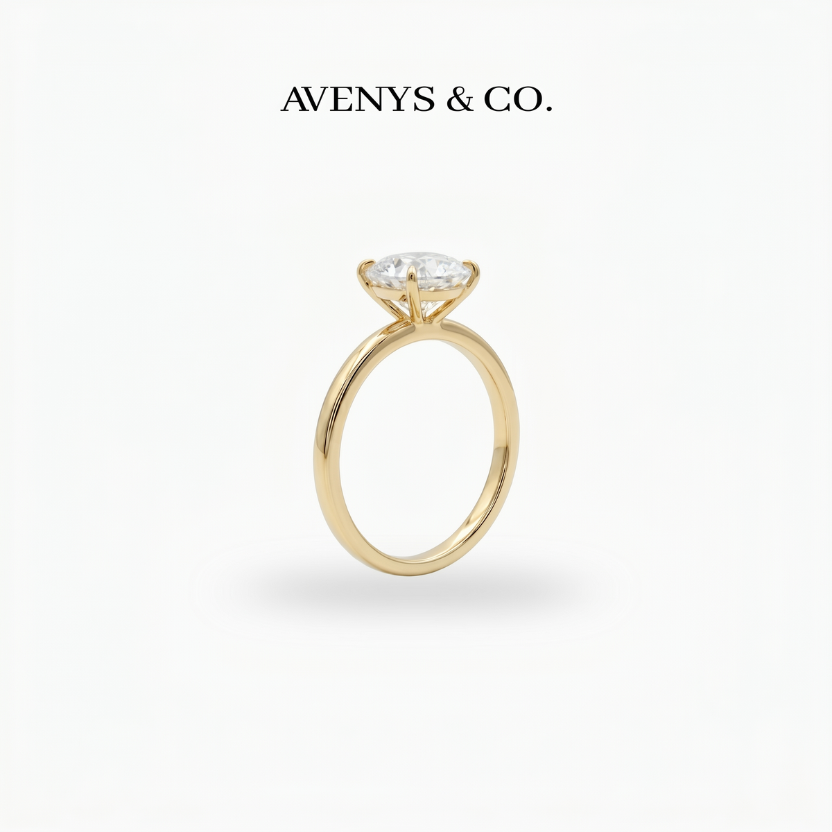 Round Solitaire Ring with White Round Stone – on Yellow Gold