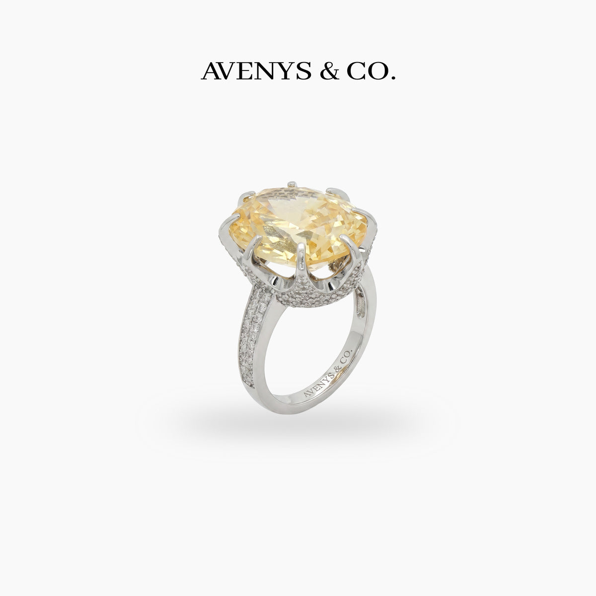 Imperial Ring with Yellow Oval Stone – on White Gold