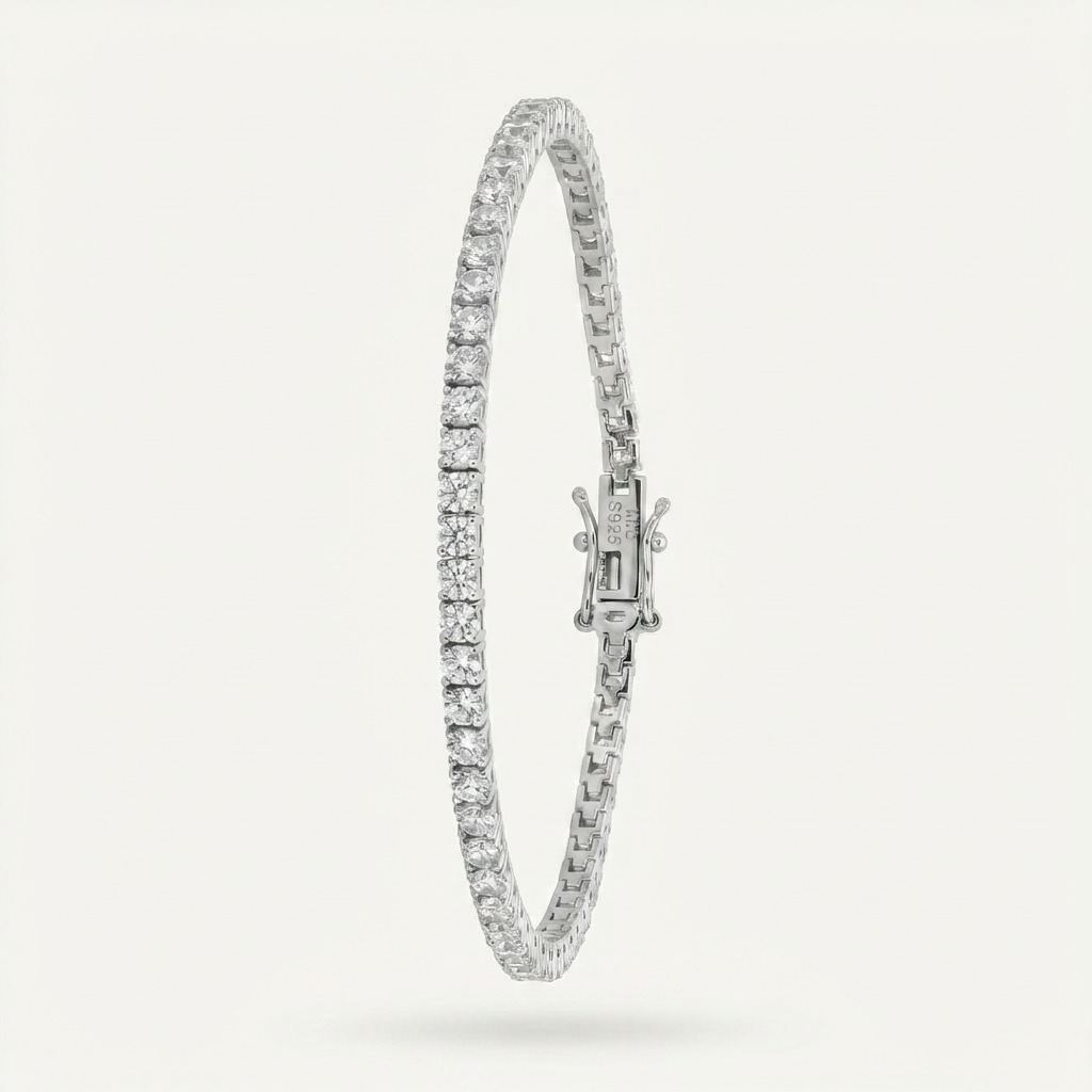 Classic Tennis Bracelet (3mm) with White Round Stone – on White Gold