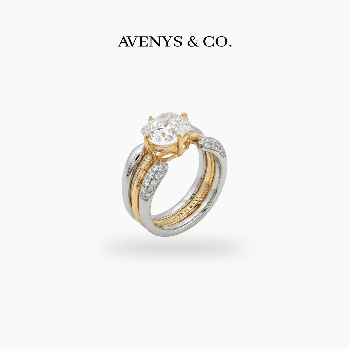 Triple Stacking Solitaire Ring with White Round Stone – on Yellow Gold