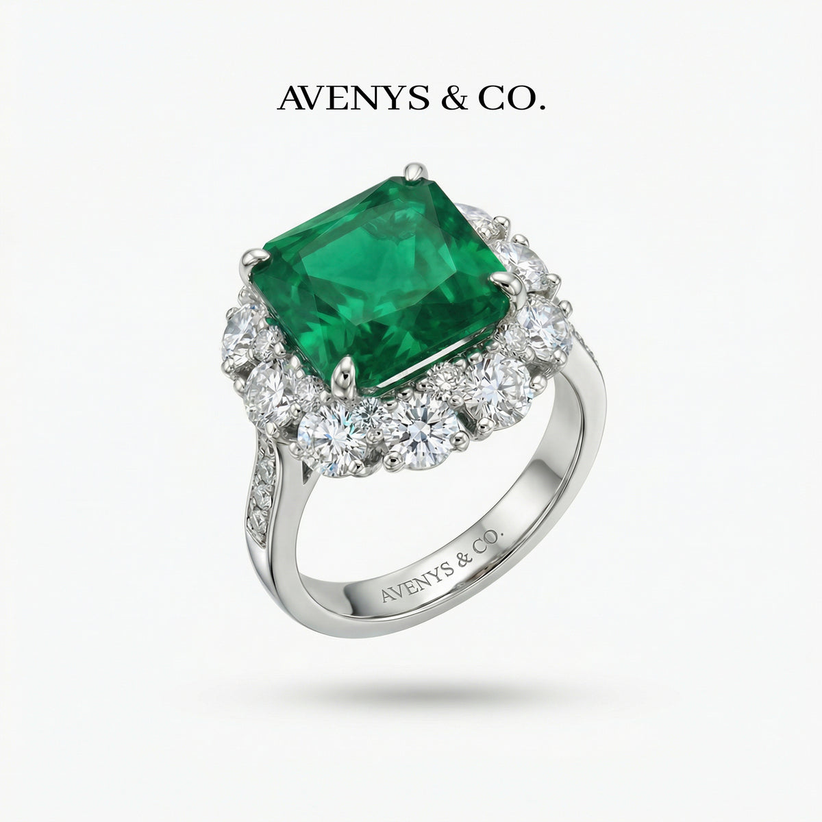 Princess Halo Ring with Green Princess Stone – on White Gold