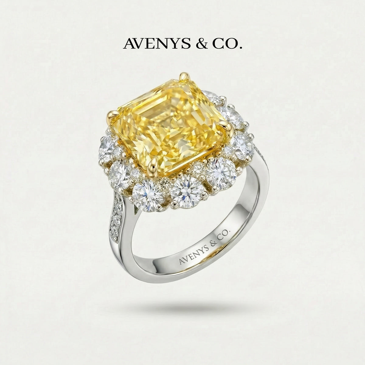 Princess Halo Ring with Yellow Princess Stone – on White Gold