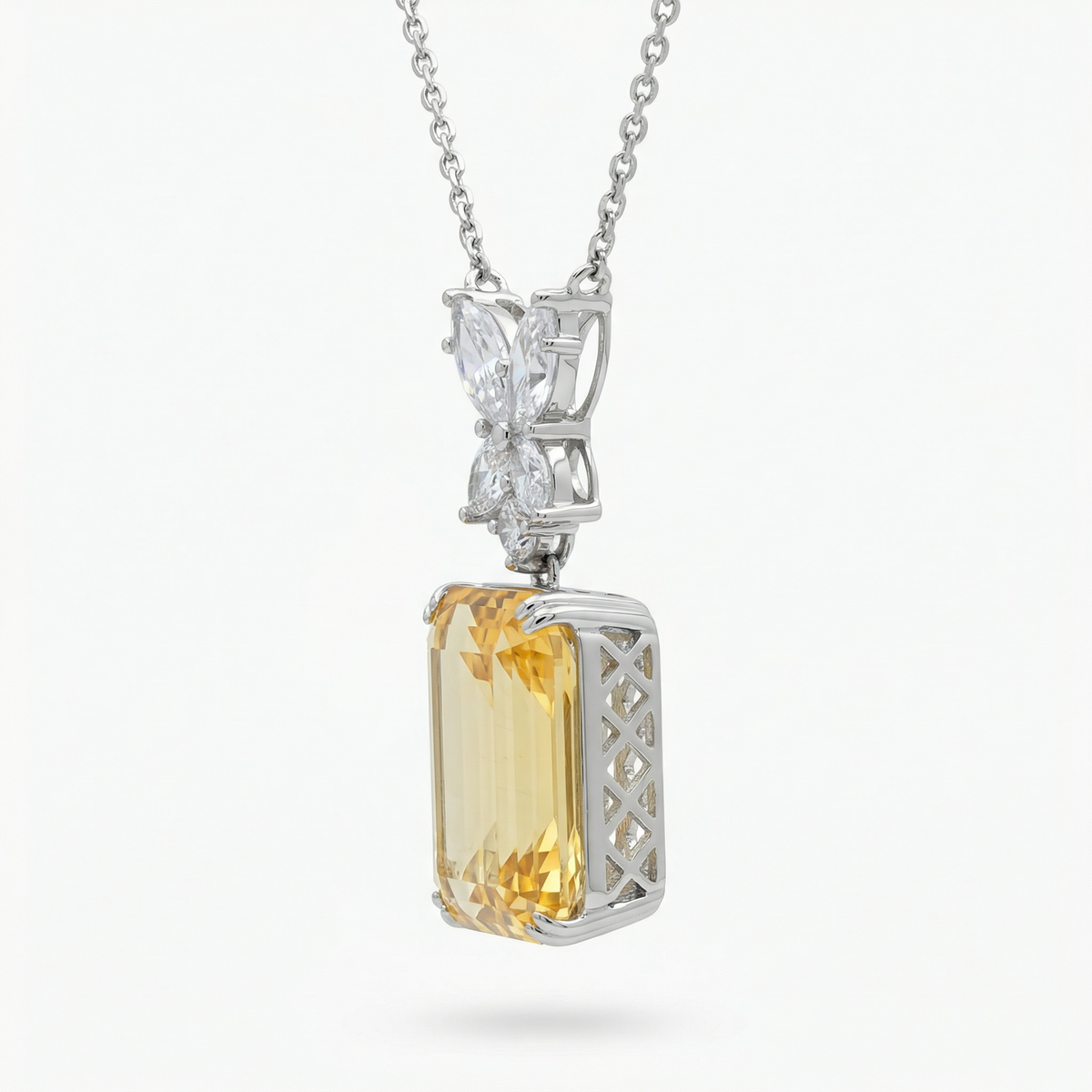 Emerald Necklace  with Yellow Emerald Stone – on White Gold