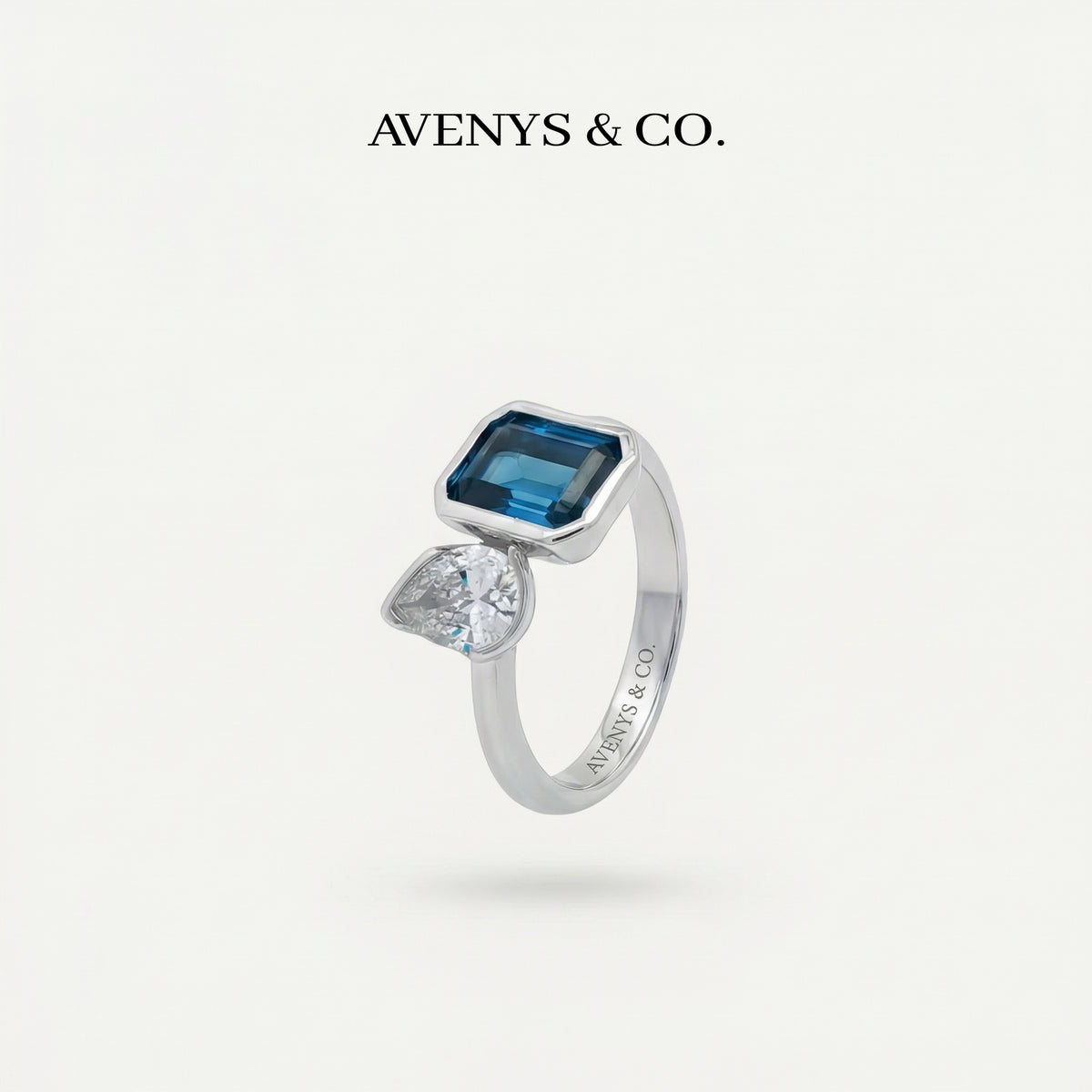 Duality Ring with Blue Emerald Stone – on White Gold
