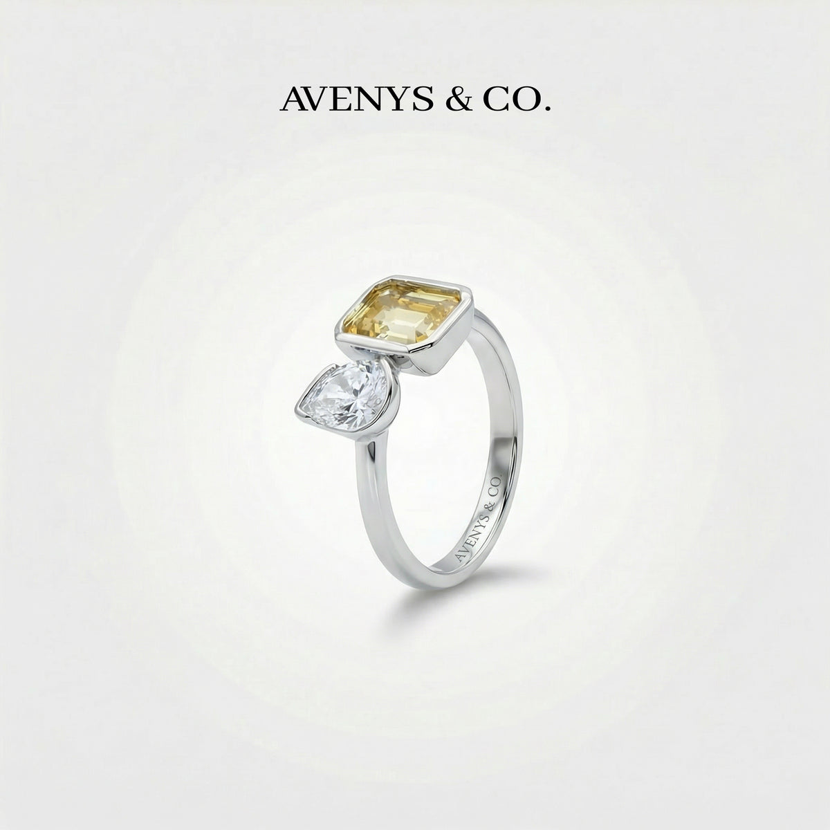 Duality Ring with Yellow Emerald Stone – on White Gold