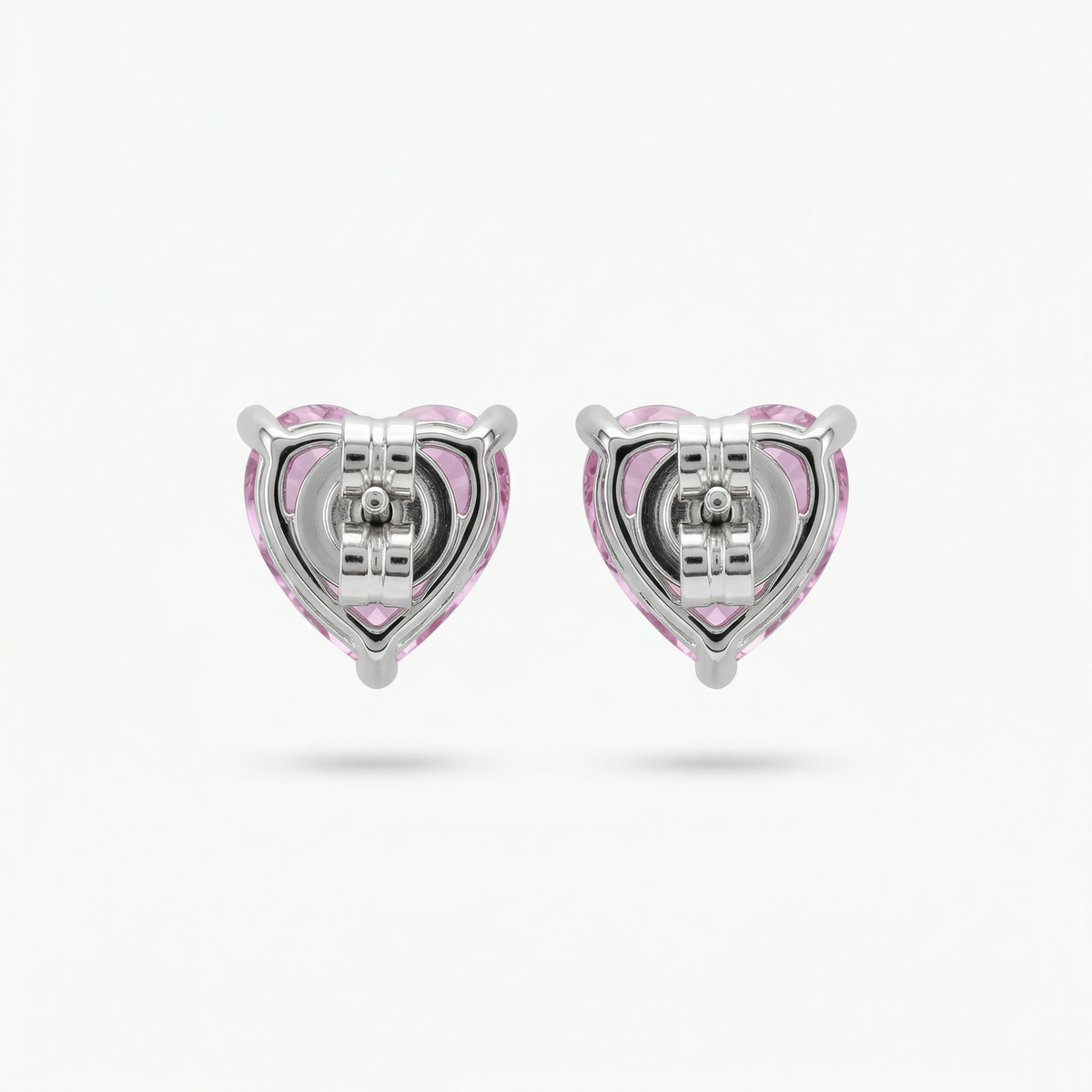 Love Heart Earrings with Pink Heart Stone – on White Gold