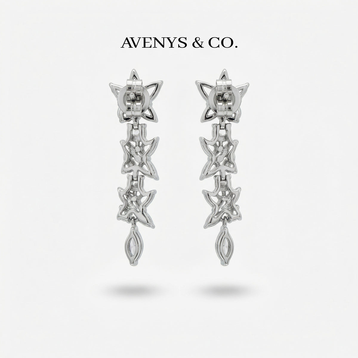 Pear Marquis Drop Earrings with White Pear Stone – on White Gold