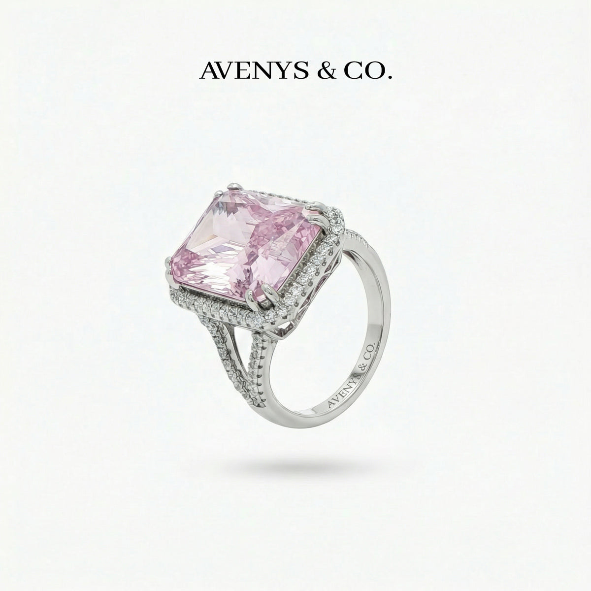 Sunset Radiant Ring with Pink Radiant Stone – on White Gold