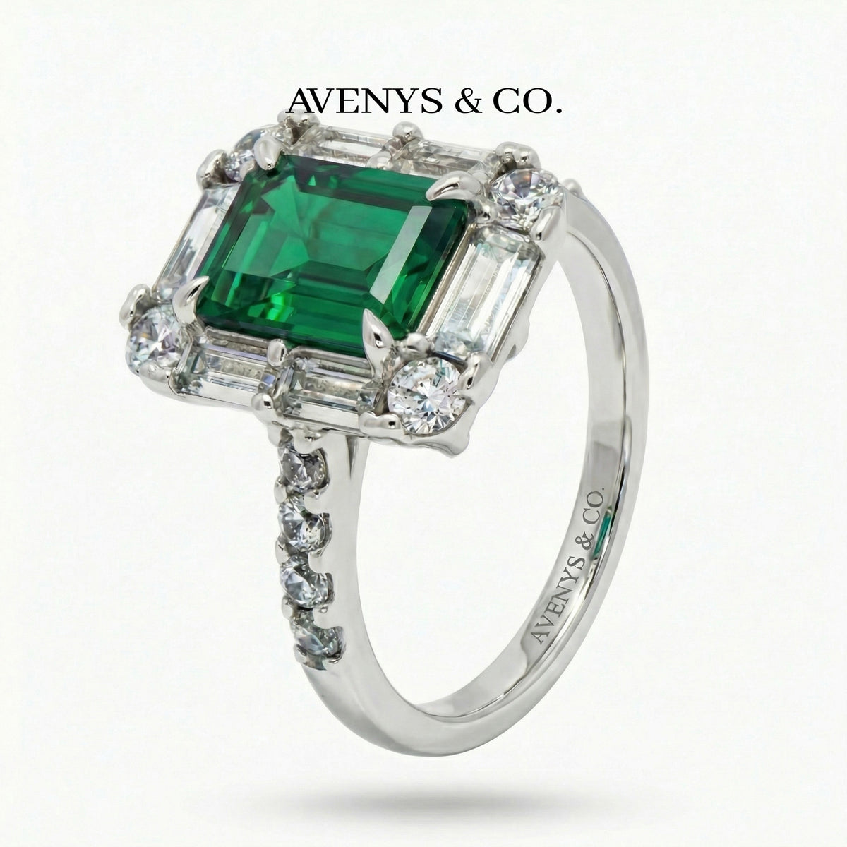 Eden Pave Ring with Green Emerald Stone – on White Gold