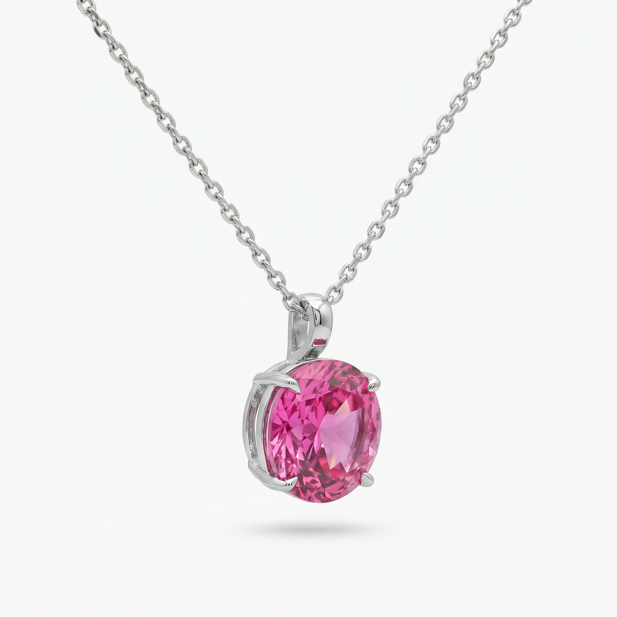 Hot Pendant Necklace with Pink Oval Stone – on White Gold