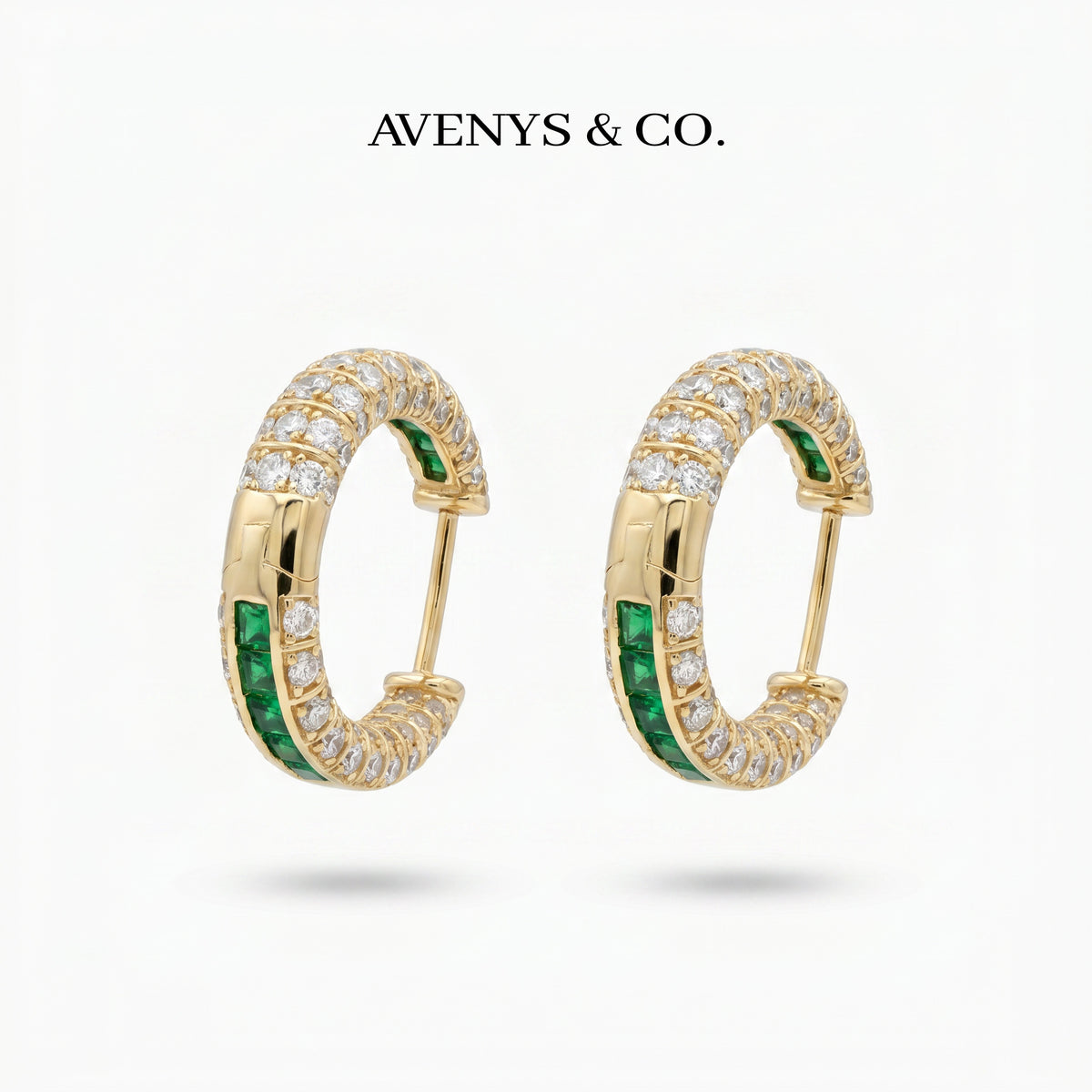 Greenline Earrings with Green Emerald Stone – on Yellow Gold