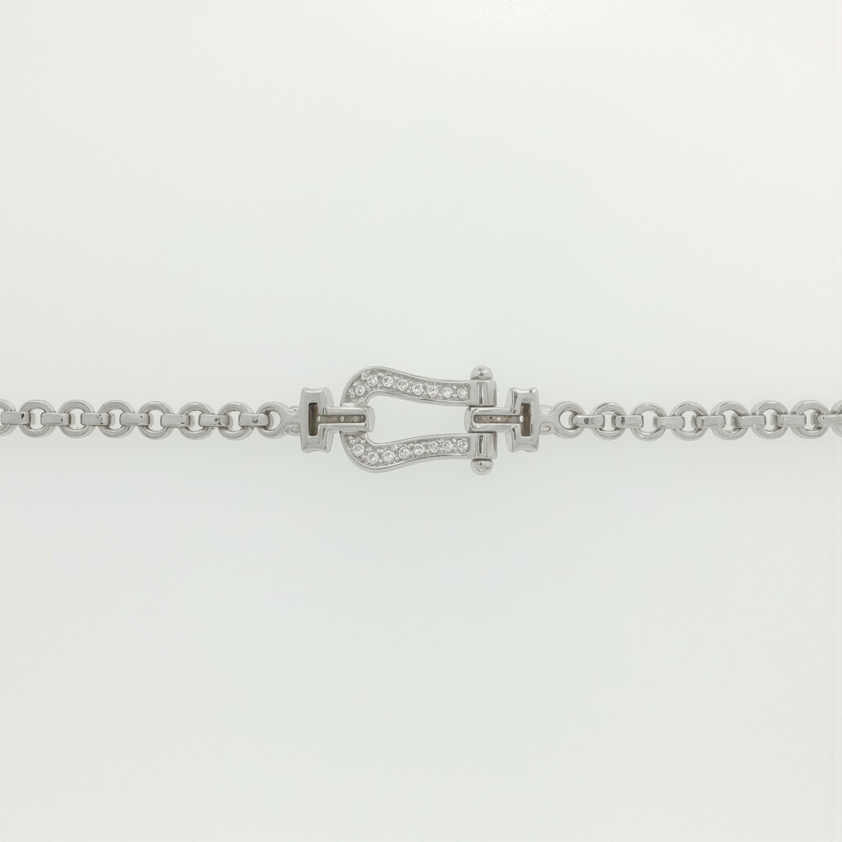 Horseshoe Tennis Necklace with White Round Stone – on White Gold