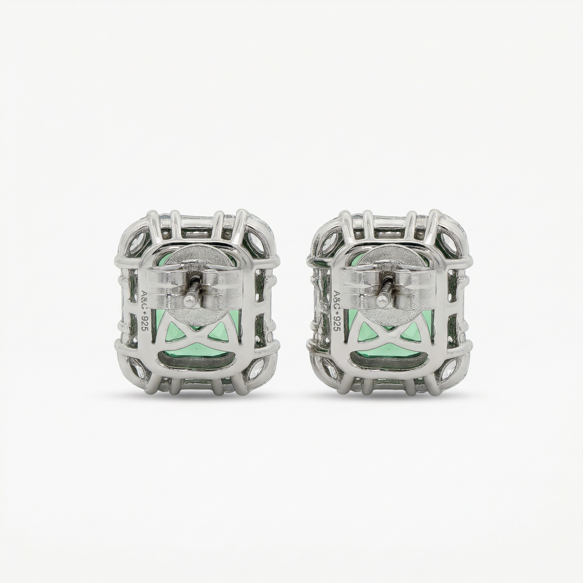Eden Frame Earrings with Green Radiant Stone – on White Gold