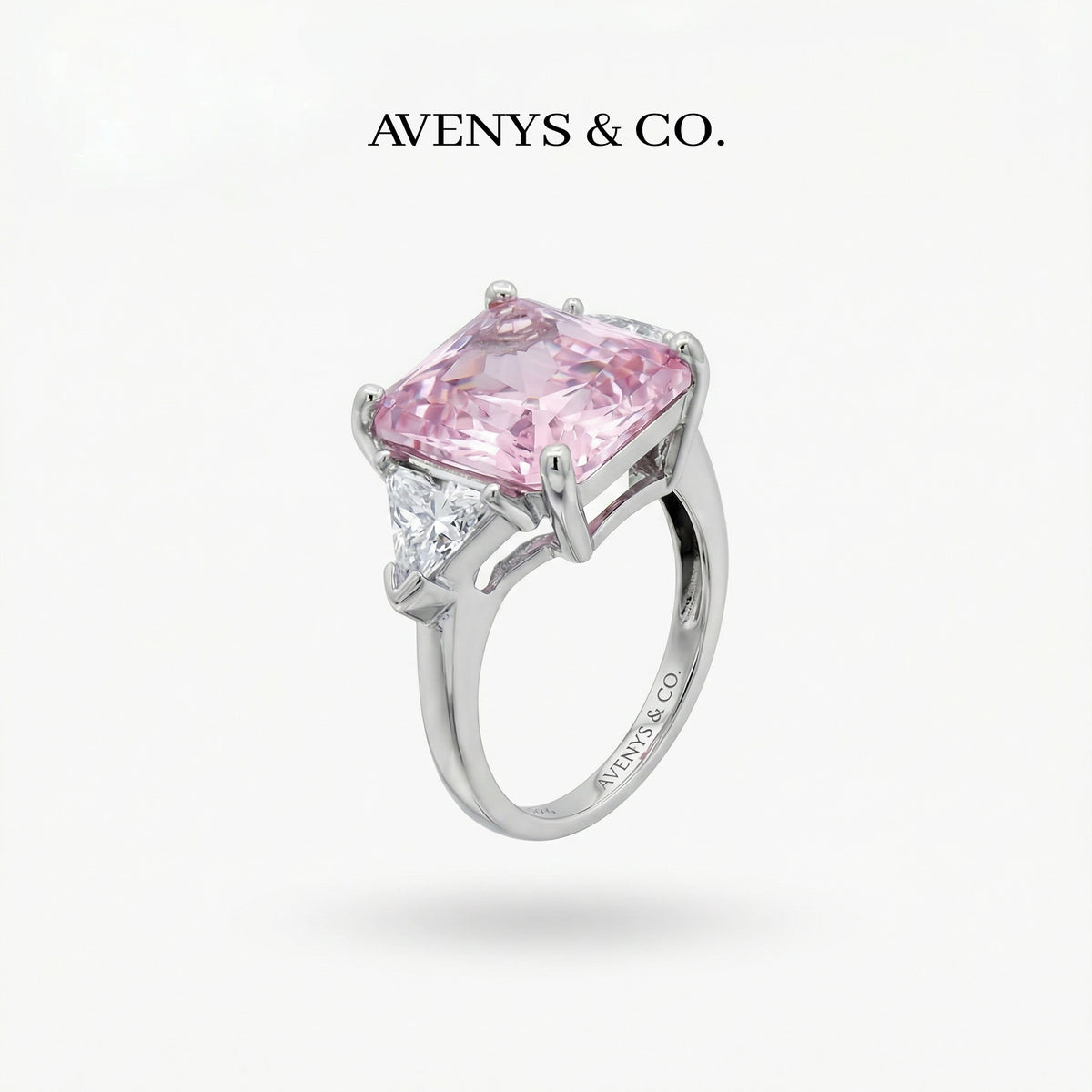 Square Radiant Ring with Pink Radiant Stone – on White Gold