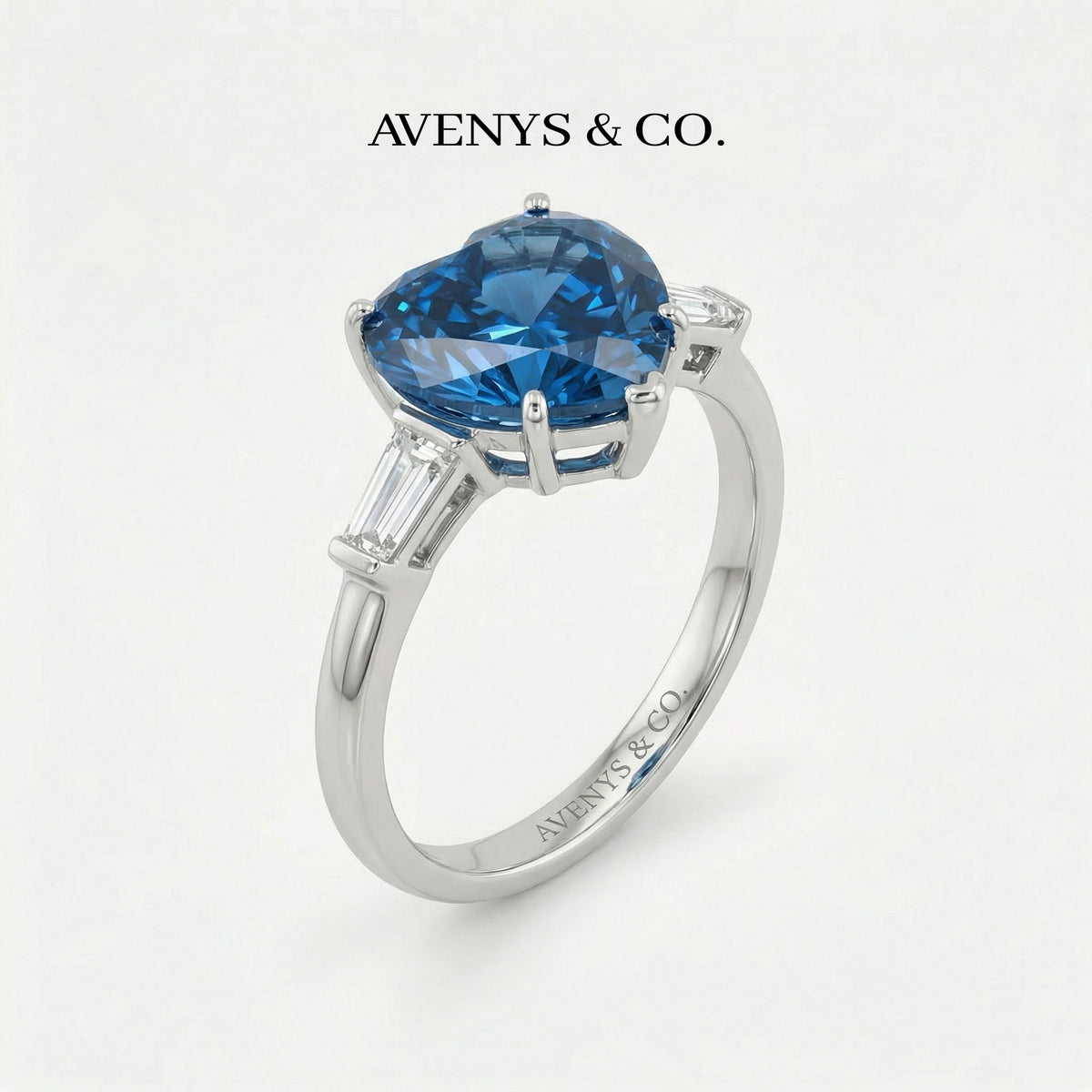 Love Heart Trilogy with Blue Heart Stone – on White Gold